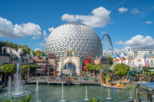 Sicht auf den Europapark und den Wasserbrunnen